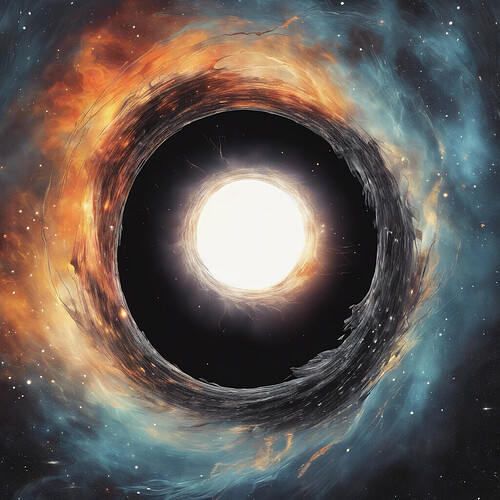 a captivating illustration of the mysterious depths of a black hole, incorporating innovative, forward-thinking special effects and extraordinary cosmic scenery