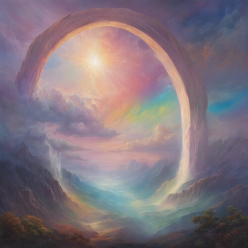 an ethereal, iridescent arch painting the heavens with a spectrum of hues, a natural wonder to behold