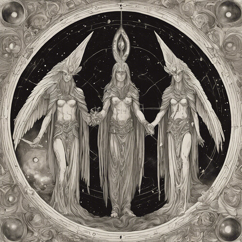 celestial guardians from a parallel reality keeping a watchful eye on mortals, providing spiritual direction and aid, portrayed in an uncanny and preternatural manner