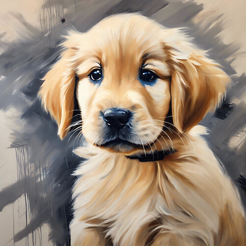 acrylic painting of an adorable golden retriever puppy with soft fur