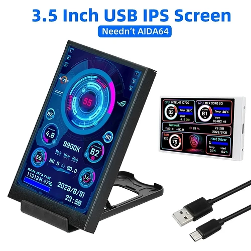 IPS Tipo C Tela Secundária para Computador CPU GPU RAM Display HDD 320x480 USB Monitor LCD Livremente AID