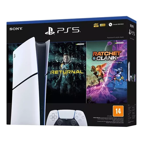 Console Sony PlayStation 5 Digital Slim 1TB Branco + Jogos Returnal e Ratchet & Clank + Controle Sem Fio DualSense B