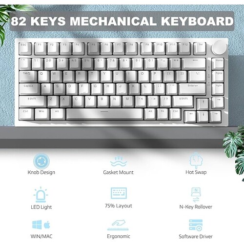 Teclado mecânico Ajazz AK820 com controle de botão CNC teclado de montagem de junta de 75% e teclado USB removível pa