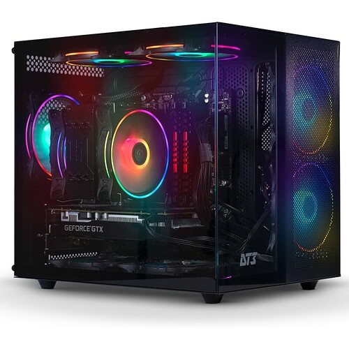 Gabinete Gamer DT3 HyperFlow super compacto tipo aquário em vidro temperado Refrigeração Otimizada; M-ATX/Mini-ITX