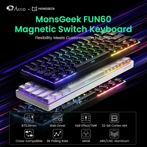 Akko MonsGeek FUN60 Teclado Mecânico Interruptor Magnético 60% Teclados para Jogos Gatilho Rápido