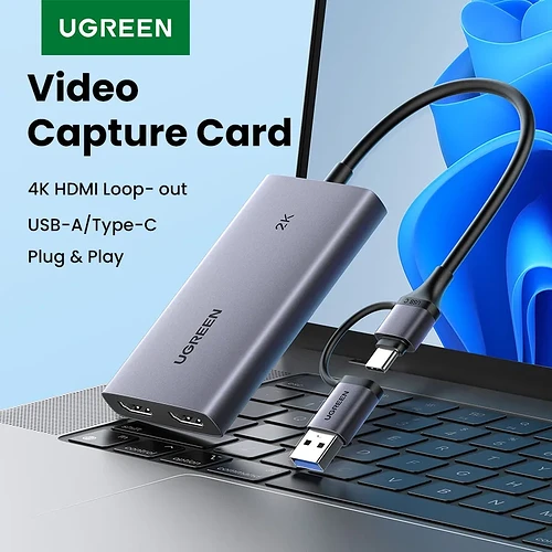 Placa de captura UGREEN HDMI 2K @ 30 Captura e 4K Loop-out HDMI para USB/Tipo-C