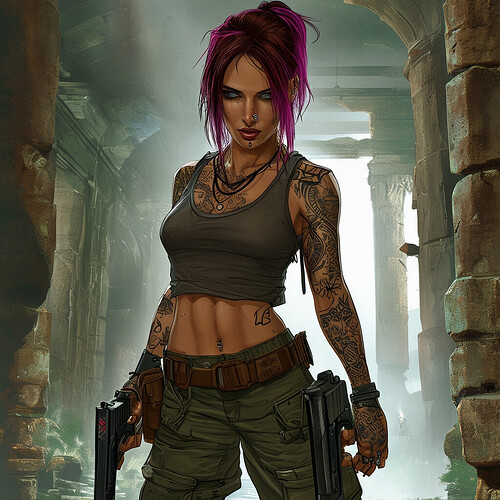 Lara Croft alternativa, tatuada e com piercings: