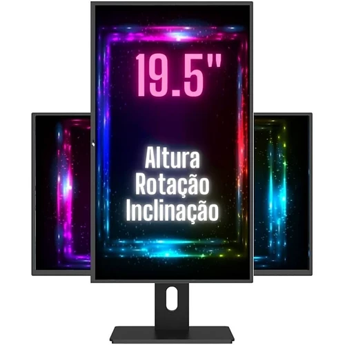 Monitor 19.5" LED Ergonômico Ajuste de altura rotação inclinação Widescreen 2ms 75Hz HD+ HDMI VESA 3Green Pro 1953G