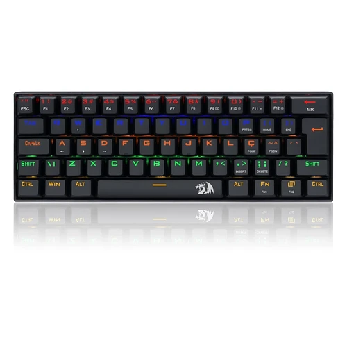 Teclado Gamer Mecânico Redragon Lakshmi Rainbow Switch Blue ABNT2 60% Black K606R