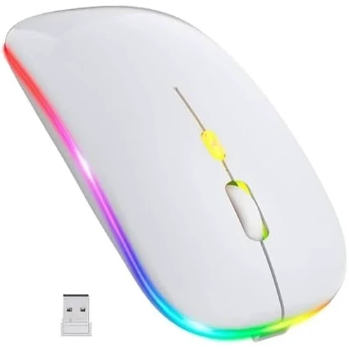 Mouse Sem Fio Bluetooth USB com Bateria de Longa Duração Recarregável Iluminação RGB Sensor Ajustável Ergonômico