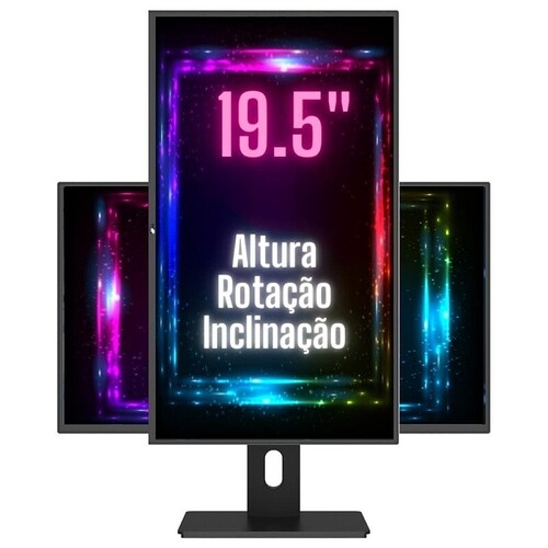Monitor 19.5 LED Ergonômico Ajuste de altura rotação inclinação Widescreen 2ms 75Hz HD+ HDMI VESA 3Green Pro 1953