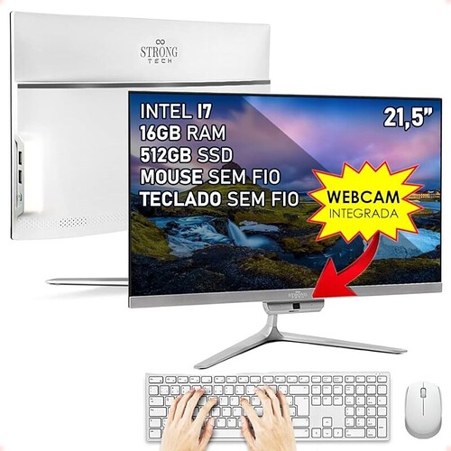 Computador Completo All In One Intel Core i7 215" Full HD 16GB SSD 512GB 4 Núcleos Super Turbo Hdmi Teclado e Mouse Str