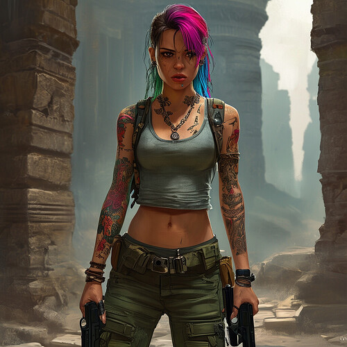 Lara Croft alternativa, tatuada e com piercings: