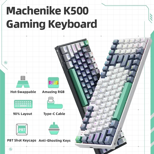 Machenike-K500 Teclado mecânico com fio Hot Swappable 94 teclas luz RGB Mac Windows