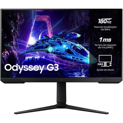 Monitor Samsung Odyssey G3" 27" 180Hz 1msAjuste de AlturaFreesyncDPHDMIFHD preto