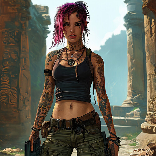 Lara Croft alternativa, tatuada e com piercings: