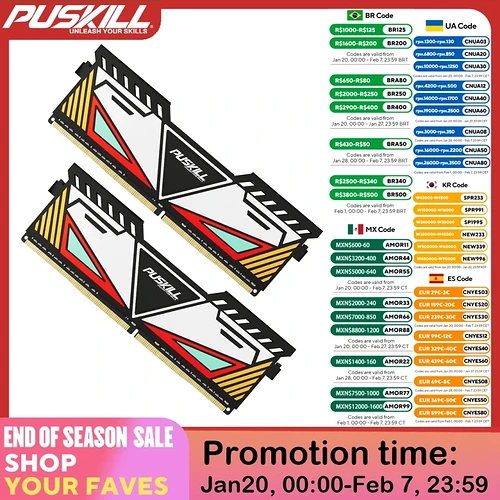 Memória RAM PUSKILL 16GB (2x8GB) 3200MHz
