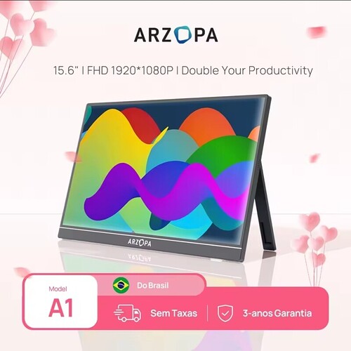 Novo ARZOPA15.6 inch FHD Monitor Portátil 1080P Tela IPS de Exibição Externa com USB-C mini-porta