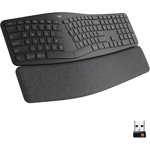 Teclado sem fio Logitech ERGO K860 com Layout de Teclado Dividido Suporte para Descanso de Pulso Tecido Resistente a Man