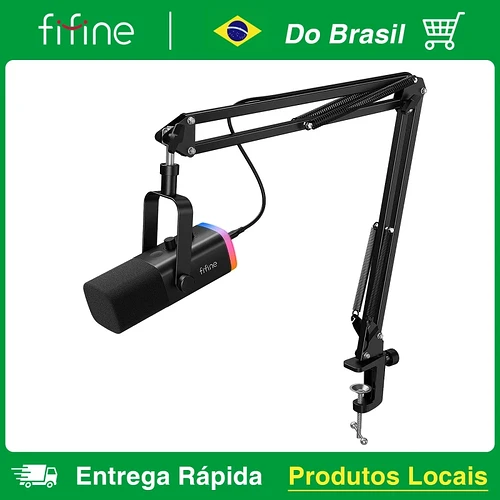 Microfone Gamer Dinâmico Fifine AM8T RGB USB/XLR Preto Com Braço Articulado