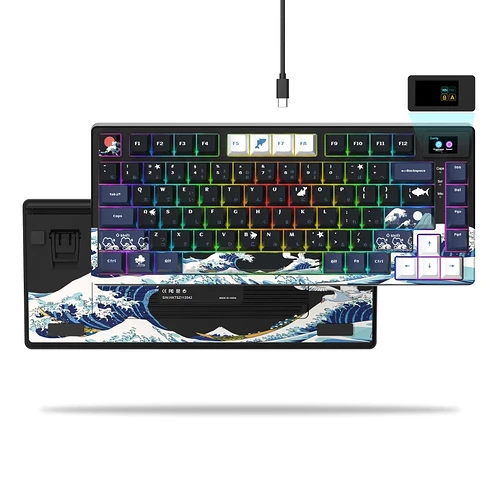 Teclado mecânico com fio com display OLED tecla completa pudim hot-swappable retroiluminado RGB apto para PC compu