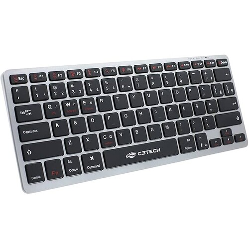 C3Tech K-BT50BK Teclado Bluetooth Recarregável sem fio compacto atalhos Multimidia Anti-Respingo bateria interna recarr
