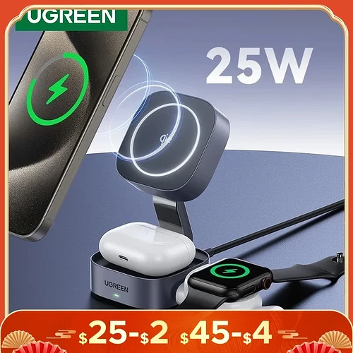 UGREEN | Qi2 25W Suporte magnético para carregador sem fio 2 em 1