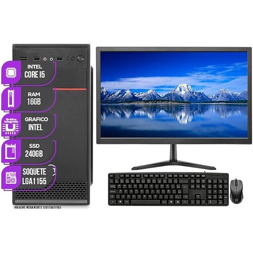 PC Completo Mancer Intel Core i5 16GB DE RAM SSD 240GB Monitor 17 + Kit Teclado e Mouse