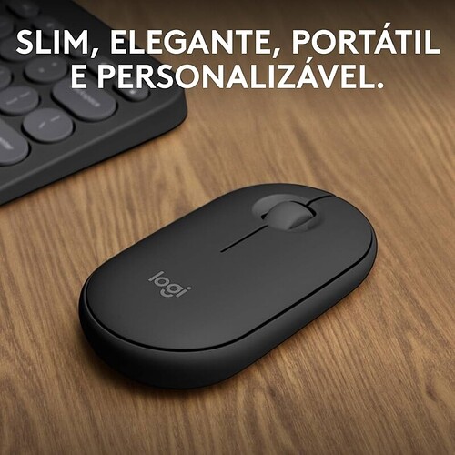 Mouse sem fio Logitech Pebble 2 M350s com Clique Silencioso Design Slim Ambidestro Conexão Bluetooth e Pilha Inclusa