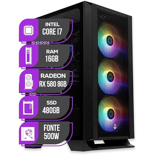 PC Gamer Mancer Intel Core i7 RX 580 8GB 16GB DE RAM SSD 480GB Fonte 500W 80 PLUS