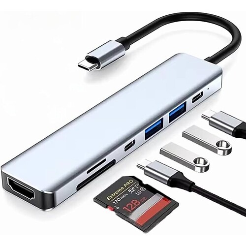 Adaptador Hub 7 em 1 USB-C HDMI 4K USB 3.0 e Carregamento Rápido