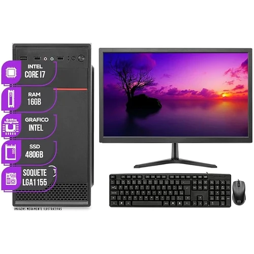 Computador Completo Mancer Intel Core i7 16GB De Ram SSD 480GB Monitor 19 + Kit Teclado e Mouse