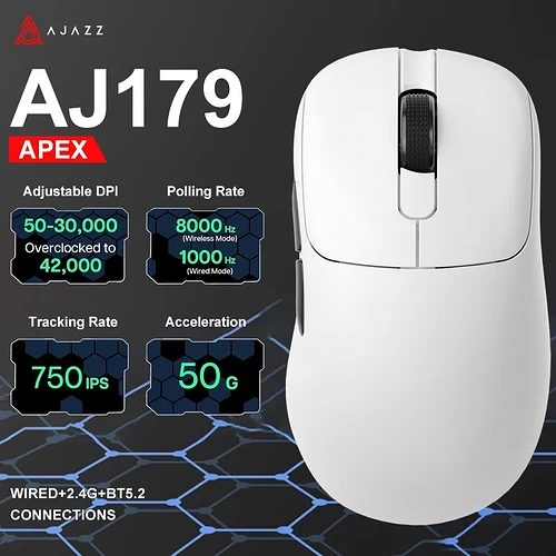 Mouse Gamer Sem Fio Ajazz AJ179P Sensor PAW395 com Dock de Carregamento