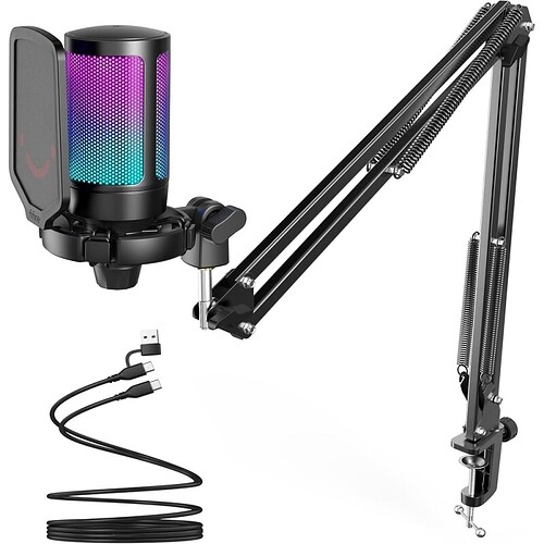 FIFINE Gaming PC Microfone USB Microfone Condensador para Podcast com BraçoFiltro PopBotão Mudo para StreamingTwitchCh