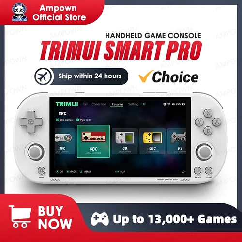 Trimui Smart Pro Console de jogos portátil 4.96 ''tela IPS Sistema Linux Joystick Iluminação RGB Smartpro Retro Video