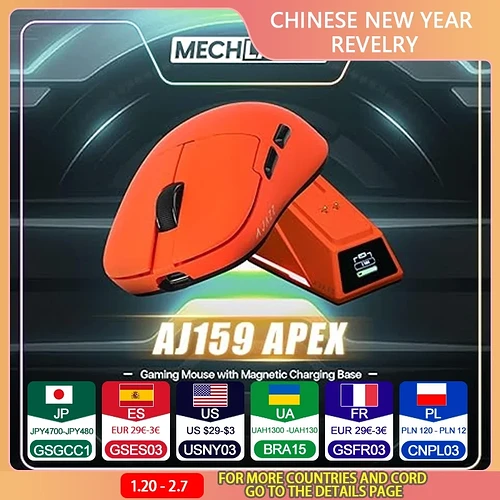 Ajazz aj159 apex mouse tri modo sem fio 8k paw3950 sensor base de carga de mouse para jogos de baixa latên
