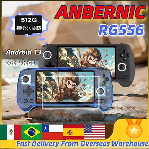 Anbernic rg556 portátil ps2 console de jogos portátil unisoc t820 android13 5.48 Polegada tela amoled wifi 512g 256g p