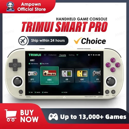 Trimui Smart Pro Console de jogos portátil 4.96 ''tela IPS Sistema Linux Joystick Iluminação RGB Smartpro Retro Video