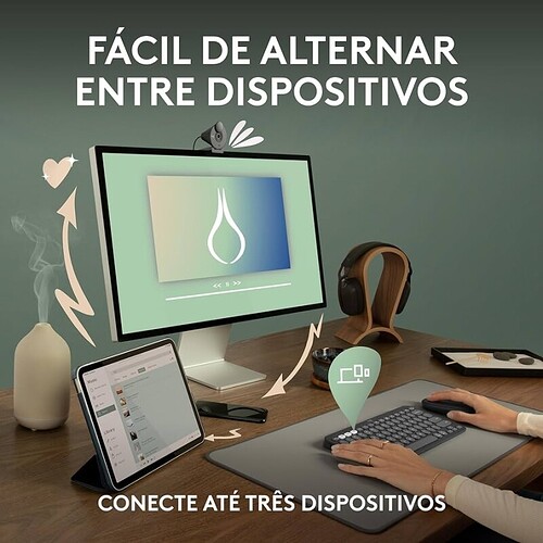 Teclado sem fio Logitech Pebble Keys 2 K380s com Conexão Bluetooth Easy-Switch e Pilha Inclusa - Compatível com PC Mac