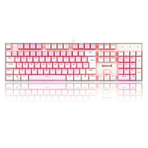 TECLADO MECANICO GAMER SINGLE COLOR REDRAGON MITRA ROSA E BRANCO COM SWITCH AZUL