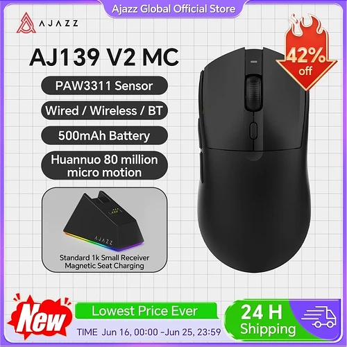 Mouse Gamer Ajazz aj139 V2 paw3311 carregamento magnético bluetooth 12000-24000dpi