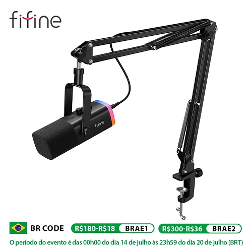 Microfone Dinâmico FIFINE AM8 XLR e USB Com Braço Articulado