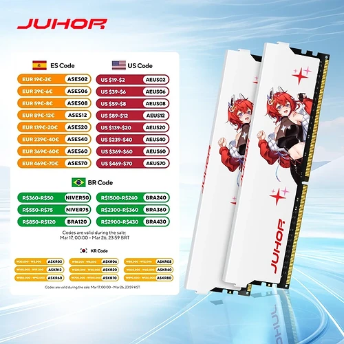 32GB Ram JUHOR 3200MHz White Gaming 2X16GB