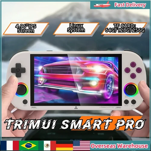 Trimui Smart Pro Console de jogos portátil 4.96 ''IPS Tela Console de videogame Sistema Linux Retro Consoles de videoga