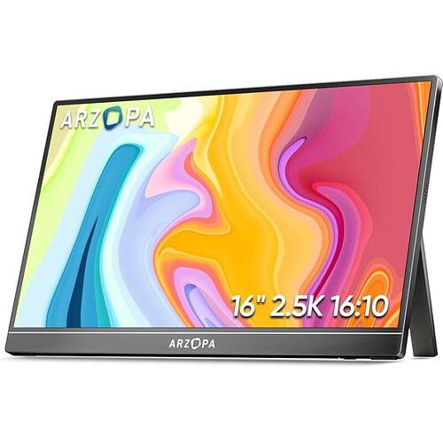 Monitor portátil 2.5K QHD 16.0" 2560x1600 HDR com suporte monitor de laptop 500nits 8bit USB-C HDMI tela externa