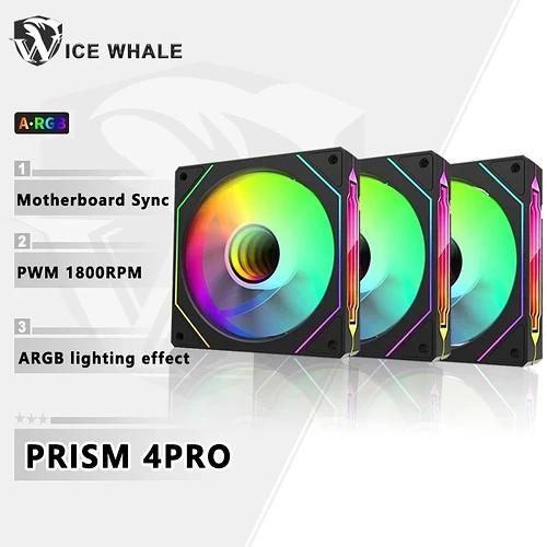 ICE Whale Prism 4 PRO 3PCS PC Case Fan 120mm ARGB Espelho Cíclico Efeito de Luz PWM 800-1800RPM CPU Coole