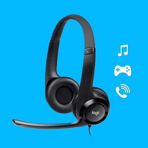 Headset com fio USB Logitech H390 com Almofadas Confortáveis Controles de Áudio Integrado e Microfone com Redução de