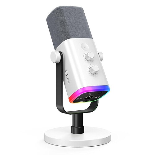 FIFINE Microfone para jogos XLR/USB para podcasting microfone RGB para computador PC com botão de ganho botão de mudo