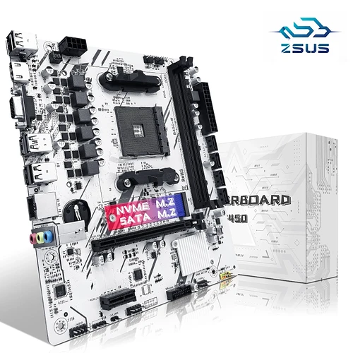 Placa-mãe ZSUS B450 AM4 DDR4 M.2 NVMe Compatível com Ryzen 5500 5600G