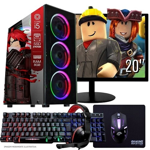 Computador Gamer Completo TOB Intel Core i5 SSD 240GB 8GB Teclado Mouse Mouse Pad e Headset Gamer Monitor 20" Windows 10